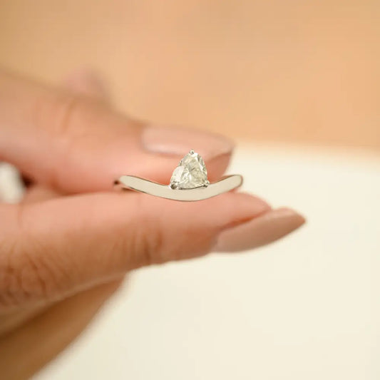 Heart Shape Natural Diamond 14K White Gold Wave Shape Curve Solitaire Ring Designer Jewelry