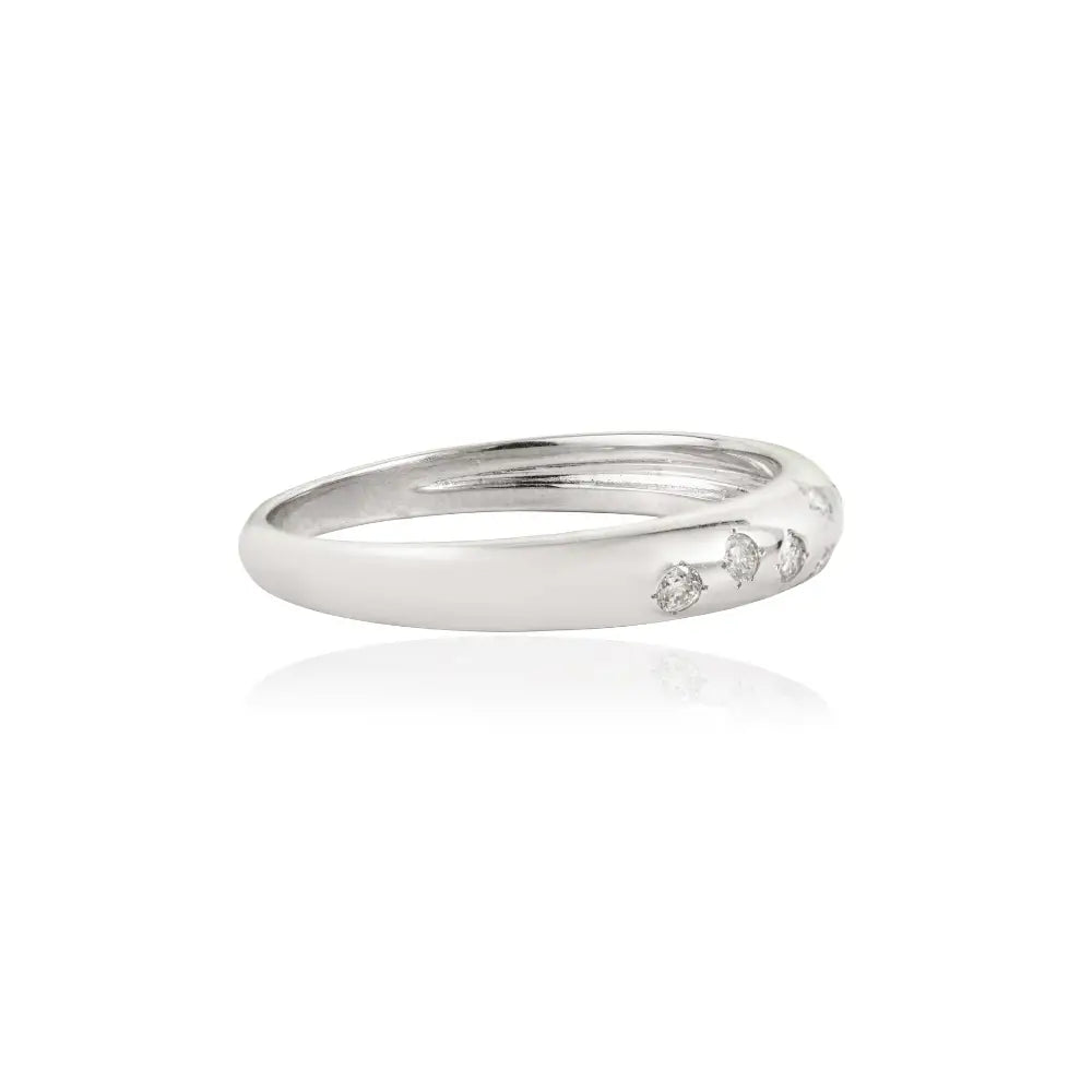 Latest Design Pave Set Diamond Minimalist Dome Ring Real K14 White Gold Jewelry Supplier