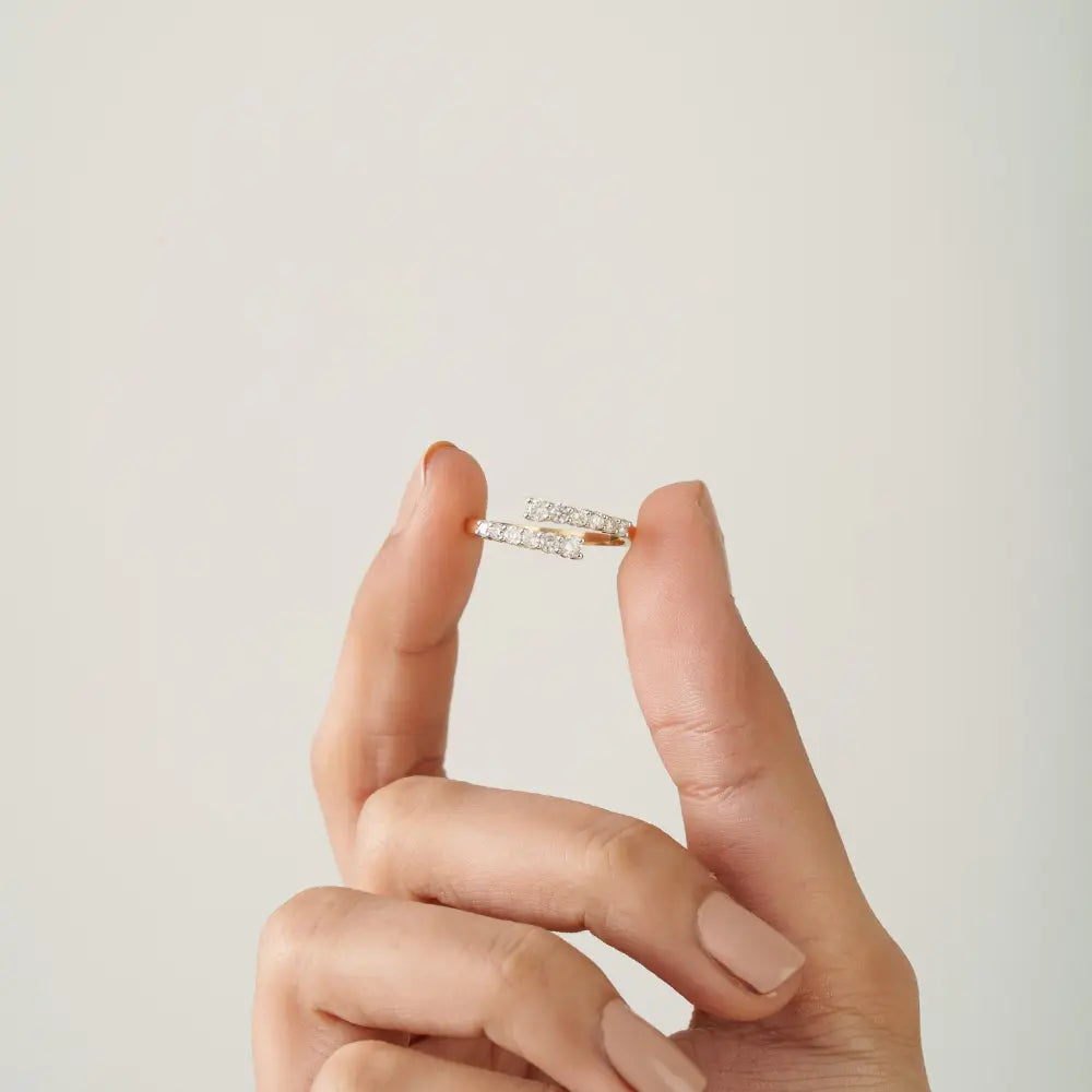 100% Natural Diamond Elegant Bypass Ring Sparkle Women Jewelry 14K Real Yellow Gold