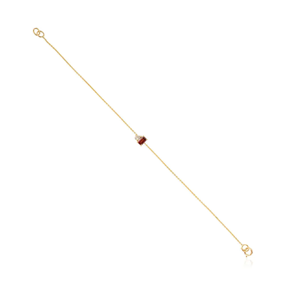 5x3mm Baguette Cut Garnet & Diamond Dainty Toi et Moi Bracelet 14K Real Yellow Gold Jewelry