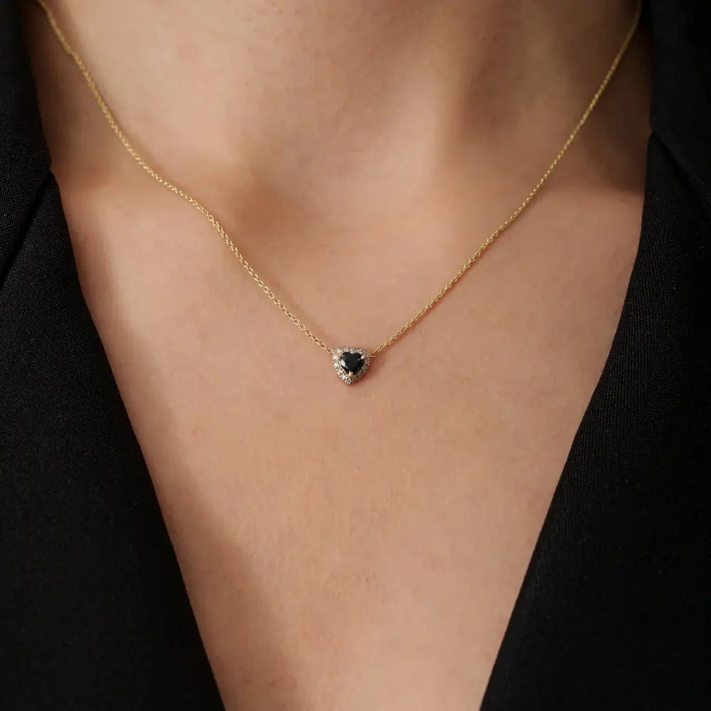 Dainty Minimalist Heart Shape Blue Sapphire & Diamond Halo Pendant Necklace 14K Gold