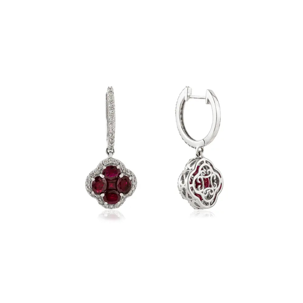 Ruby & Diamond K14 White Gold Hoop Drop Earrings Wedding Bridal Jewelry Wholesale