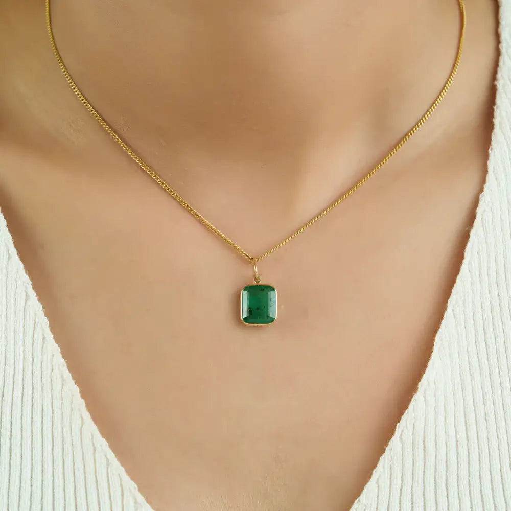 Simple Design 3.66ct. Emerald Single Stone Pendant Best Selling 14K Yellow Gold Jewelry