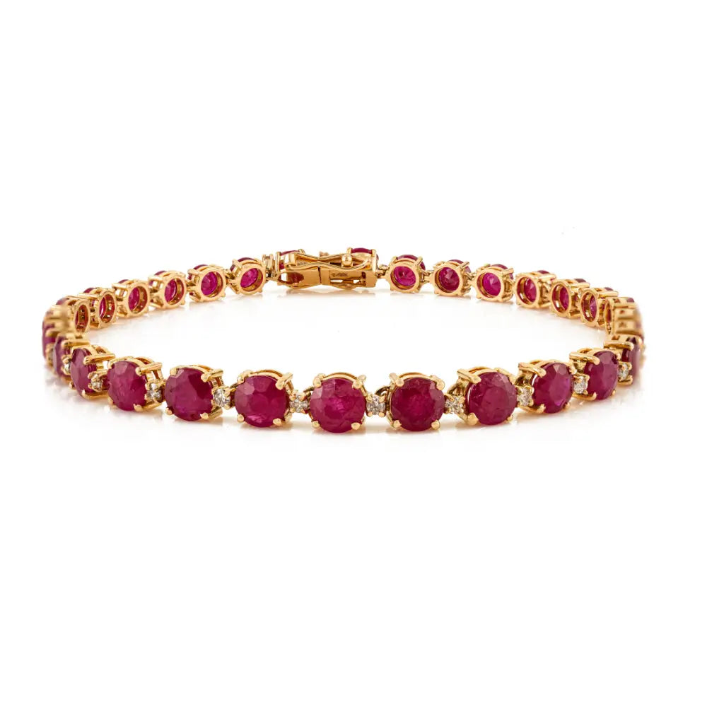 Round Cut Ruby & Diamond July Birthstone Tennis Bracelet For Christmas Gift 18K Gold