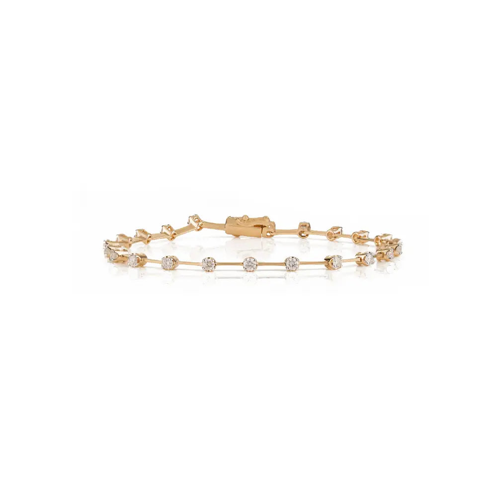 Unique Design Real Diamond Spaced-Out Stackable Tennis Bracelet 14K Real Yellow Gold