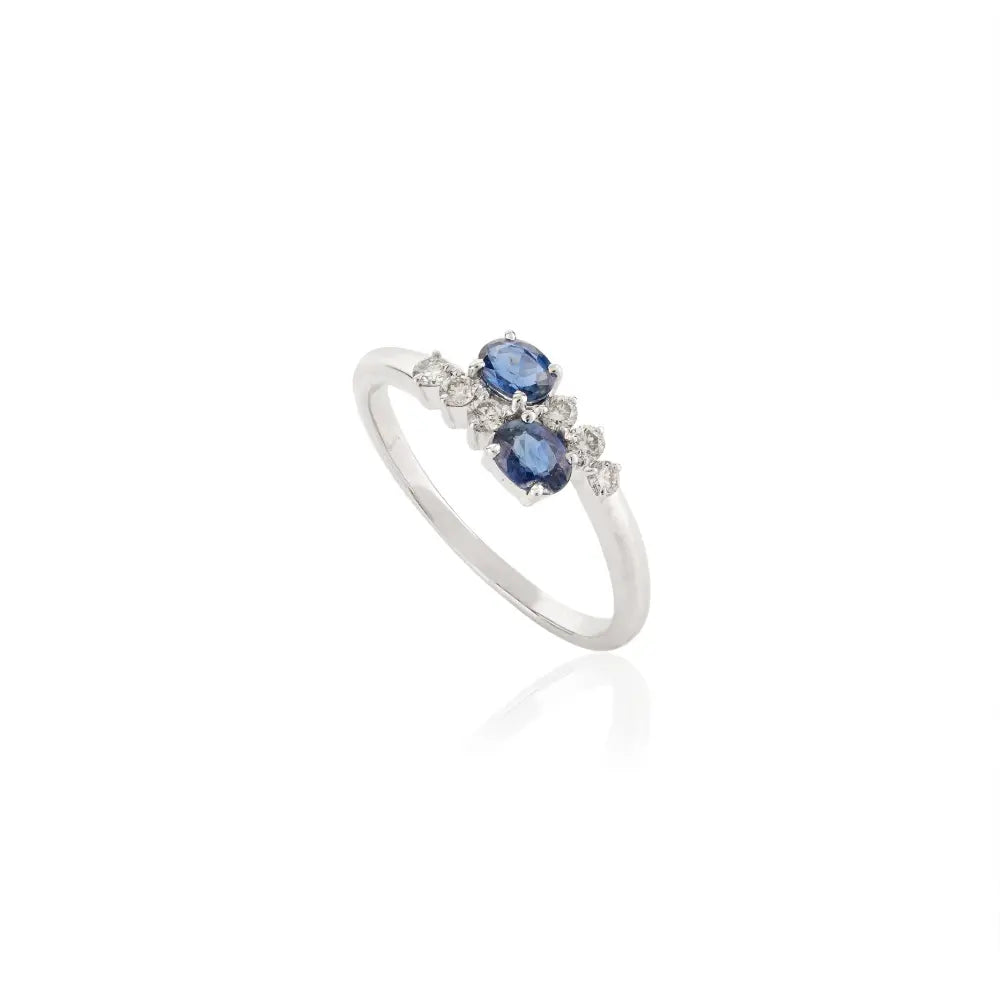 September Birthstone Natural Blue Sapphire & Diamond Solid Gold Bypass Ring