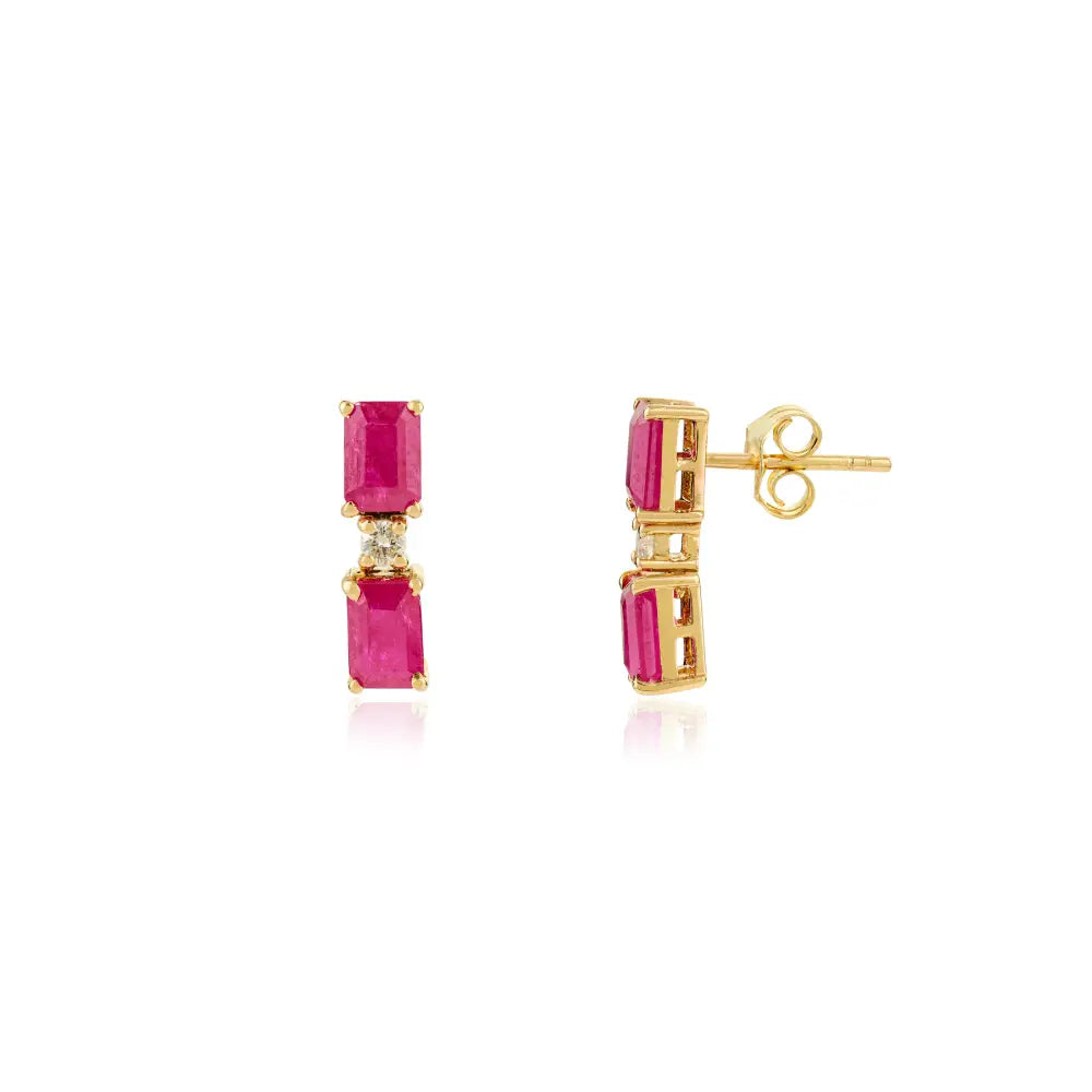 Trending Small Ruby & Diamond Drop Earrings For Women Everyday Jewelry 14K Solid Gold