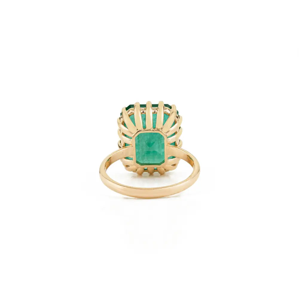 18K Solid Yellow Gold Zambian Emerald Big Gemstone Solitaire Ring Bold Statement Jewelry