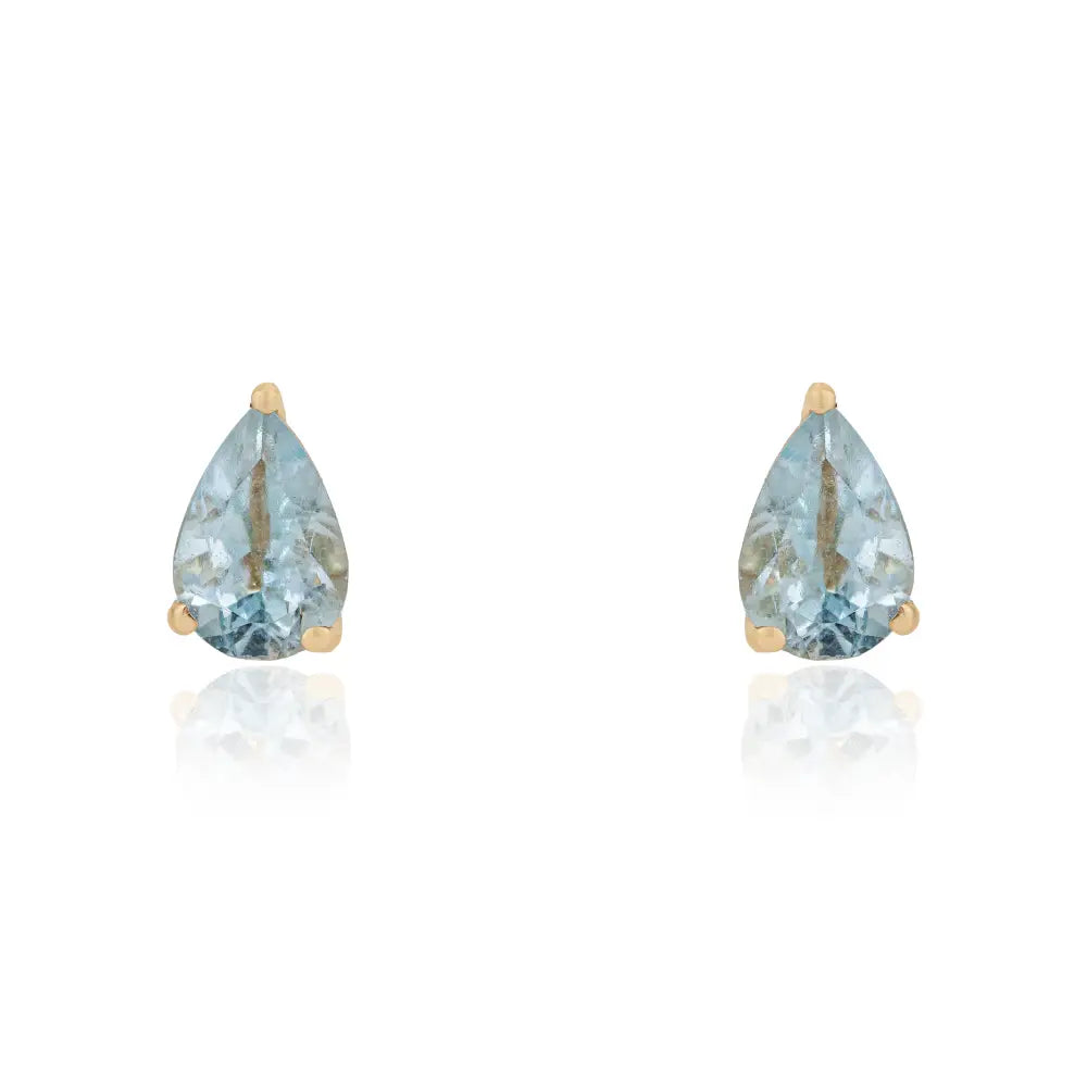 Solid 14K White Gold Pear Shape Aquamarine Gemstone Single Stone Minimal Stud Earrings