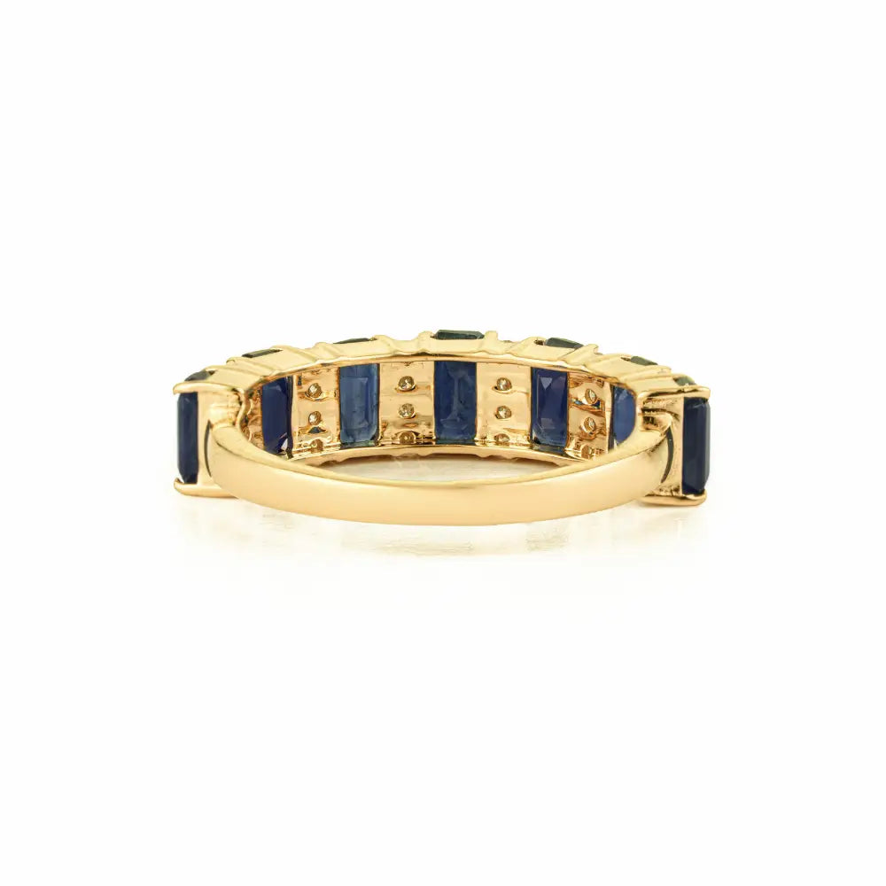 Latest Design K14 Yellow Gold Blue Sapphire & Diamond Half Eternity Band Ring Custom Jewelry