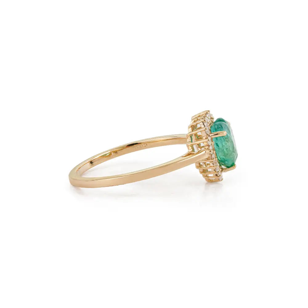 Precious Gemstone Emerald & Diamond Heart Shape Cluster Ring K14 Yellow Gold Bulk Jewelry