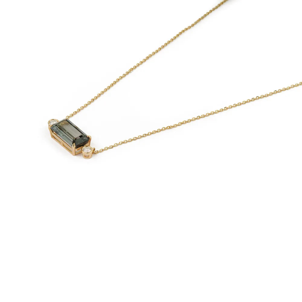 Fine Gemstone Tourmaline & Diamond Solid K14 Yellow Gold Stackable Pendant Necklace Latest Design Jewelry