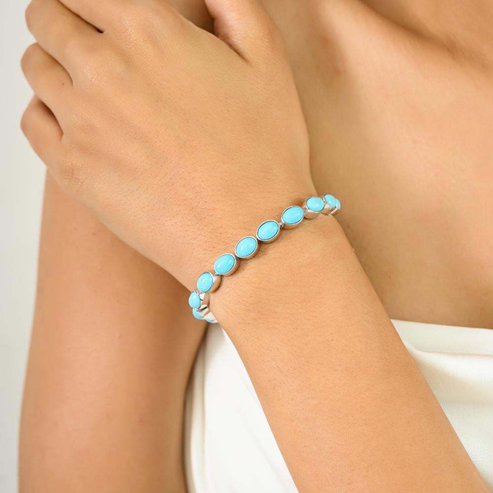Box Lock Best Top Seller 100% Natural Turquoise Sleek Bracelet For Women December Birthstone
