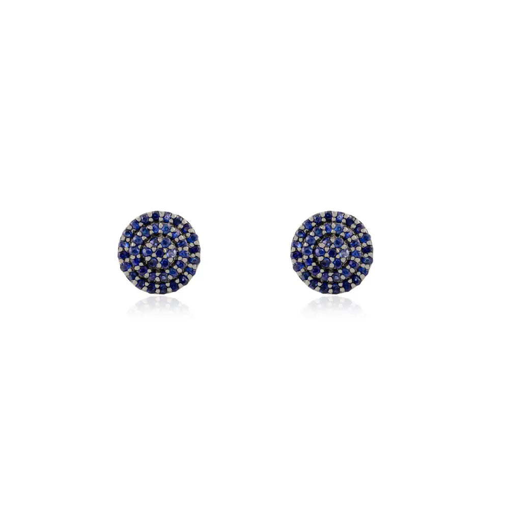 Simple Design Blue Sapphire Gemstone Minimal Round Shape Stud Earrings Real K14 White Gold