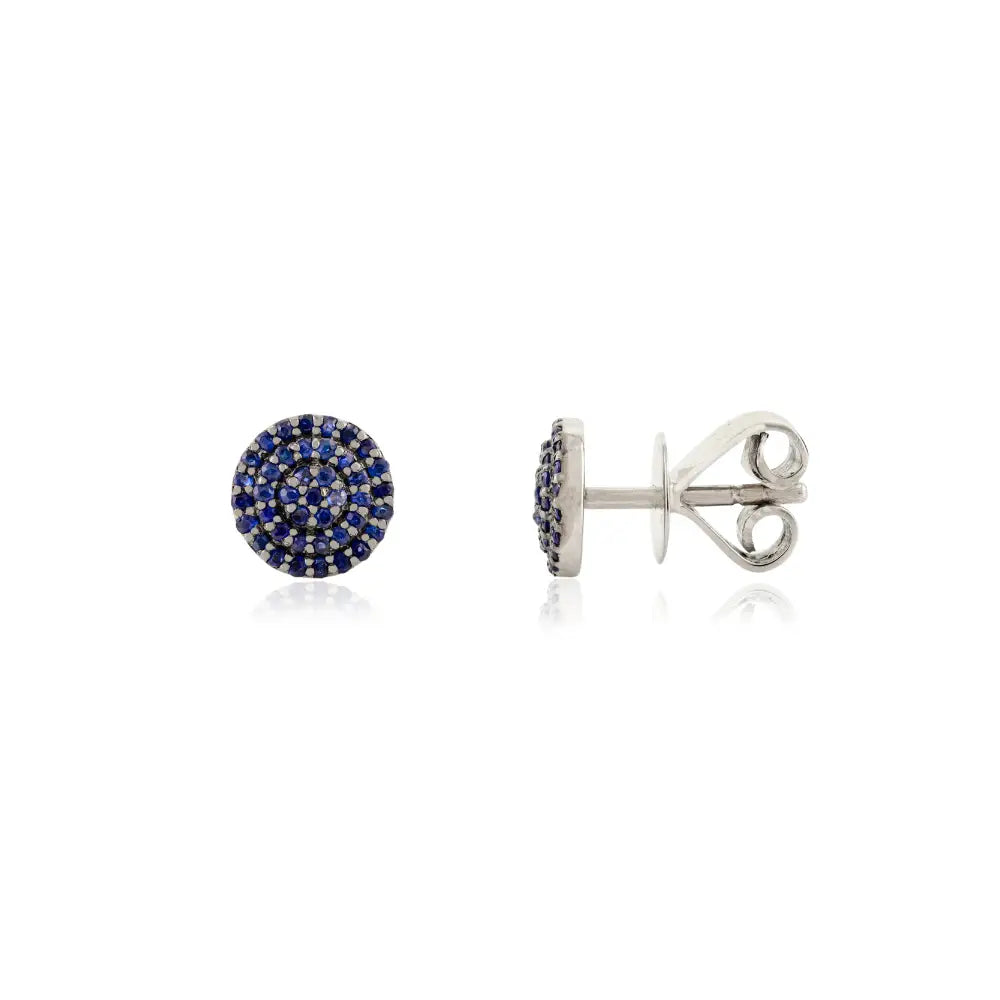 Simple Design Blue Sapphire Gemstone Minimal Round Shape Stud Earrings Real K14 White Gold
