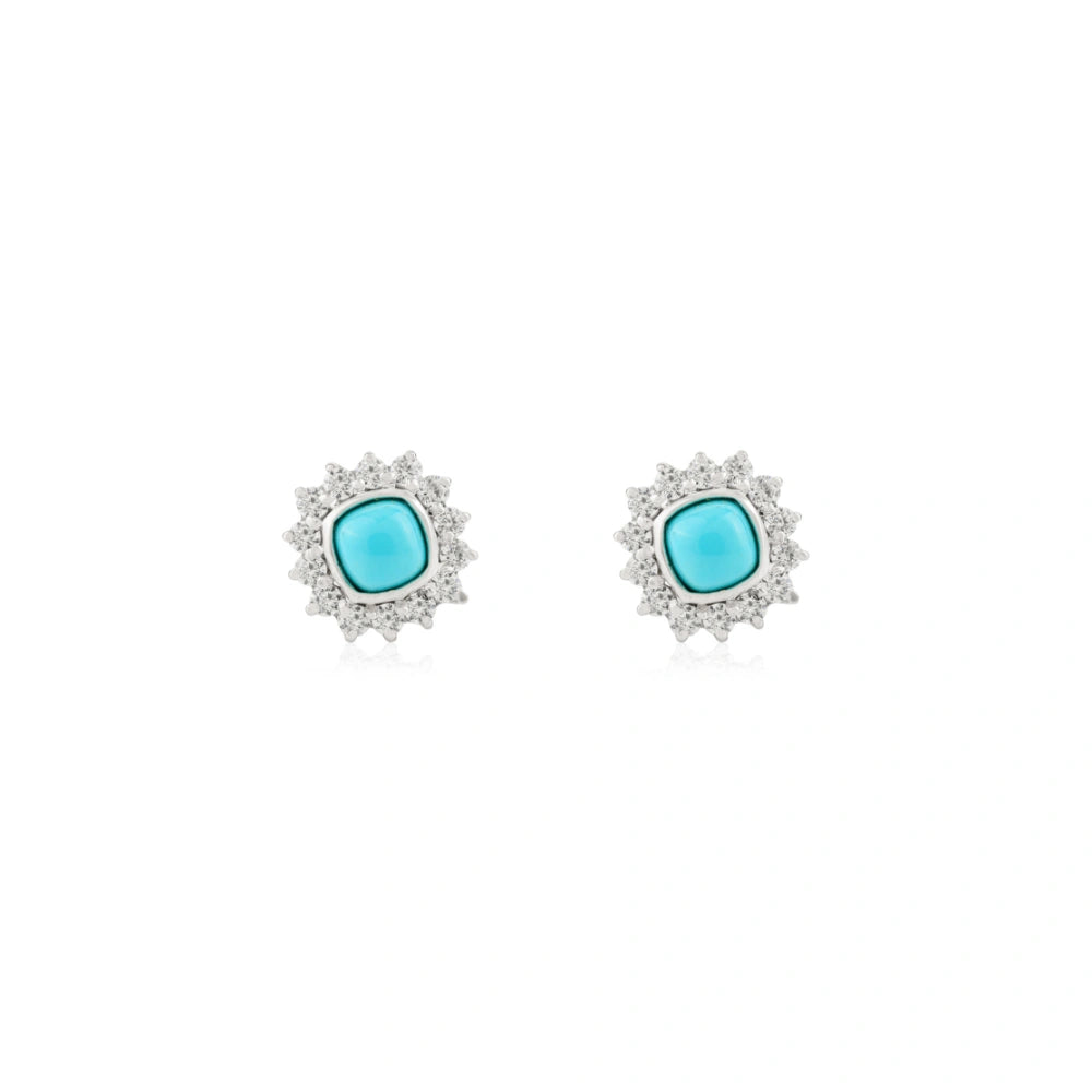 Genuine Turquoise & American Diamond Stud Earrings Pure 925 Sterling Silver Bulk Order Available
