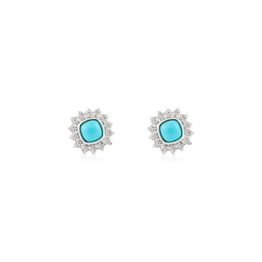 Genuine Turquoise & American Diamond Stud Earrings Pure 925 Sterling Silver Bulk Order Available