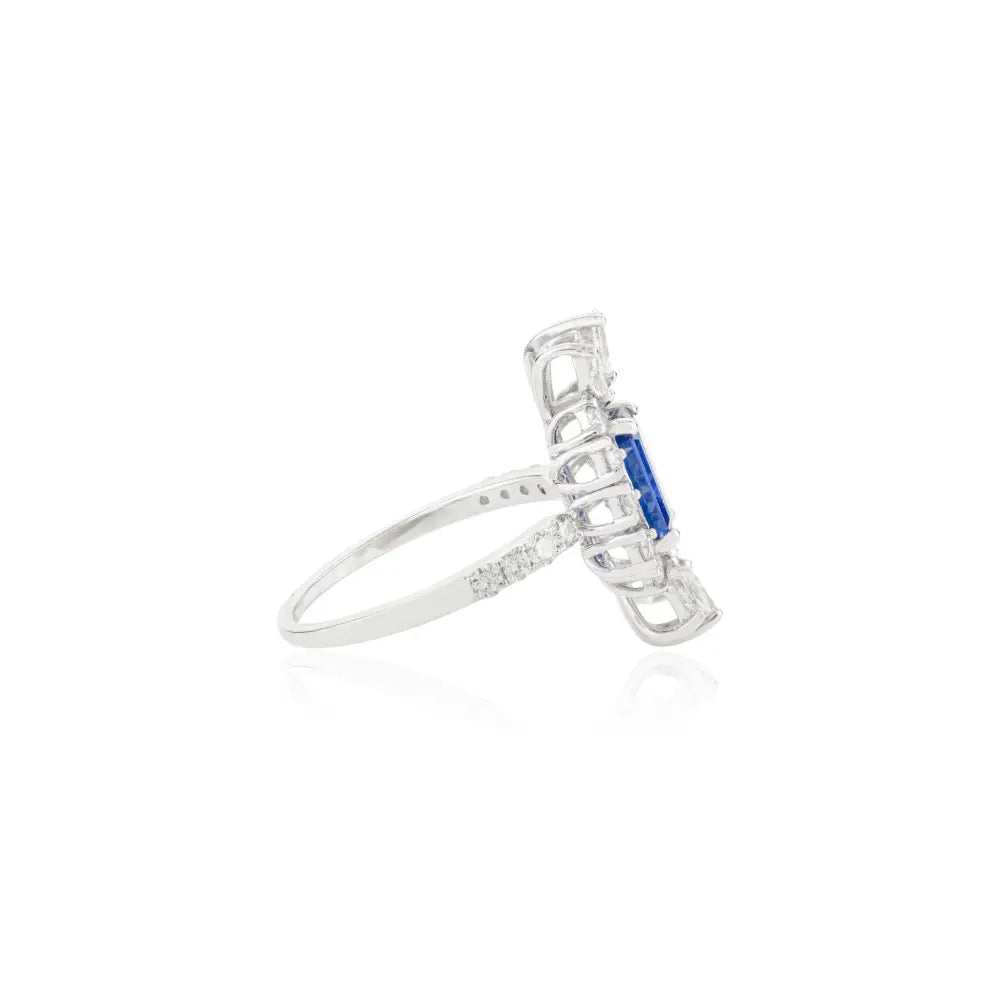Art Deco New Stylish Fine Blue Sapphire & Diamond Unique Ring Party Wear Jewelry