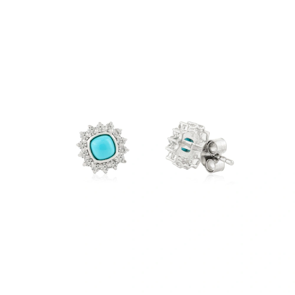 Genuine Turquoise & American Diamond Stud Earrings Pure 925 Sterling Silver Bulk Order Available