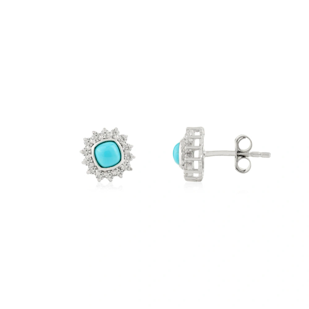 Genuine Turquoise & American Diamond Stud Earrings Pure 925 Sterling Silver Bulk Order Available