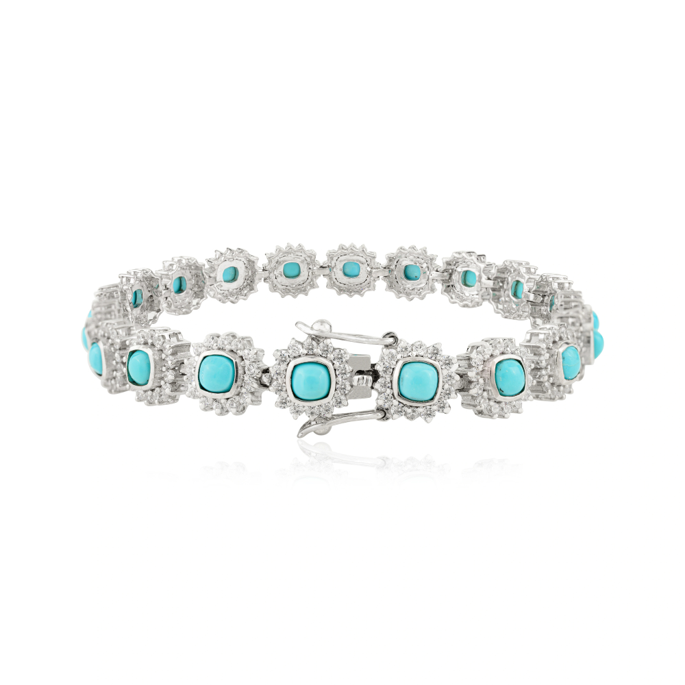 Wholesale Item In Bulk 100% Authentic Turquoise & American Diamond Statement Bracelet 925 Silver