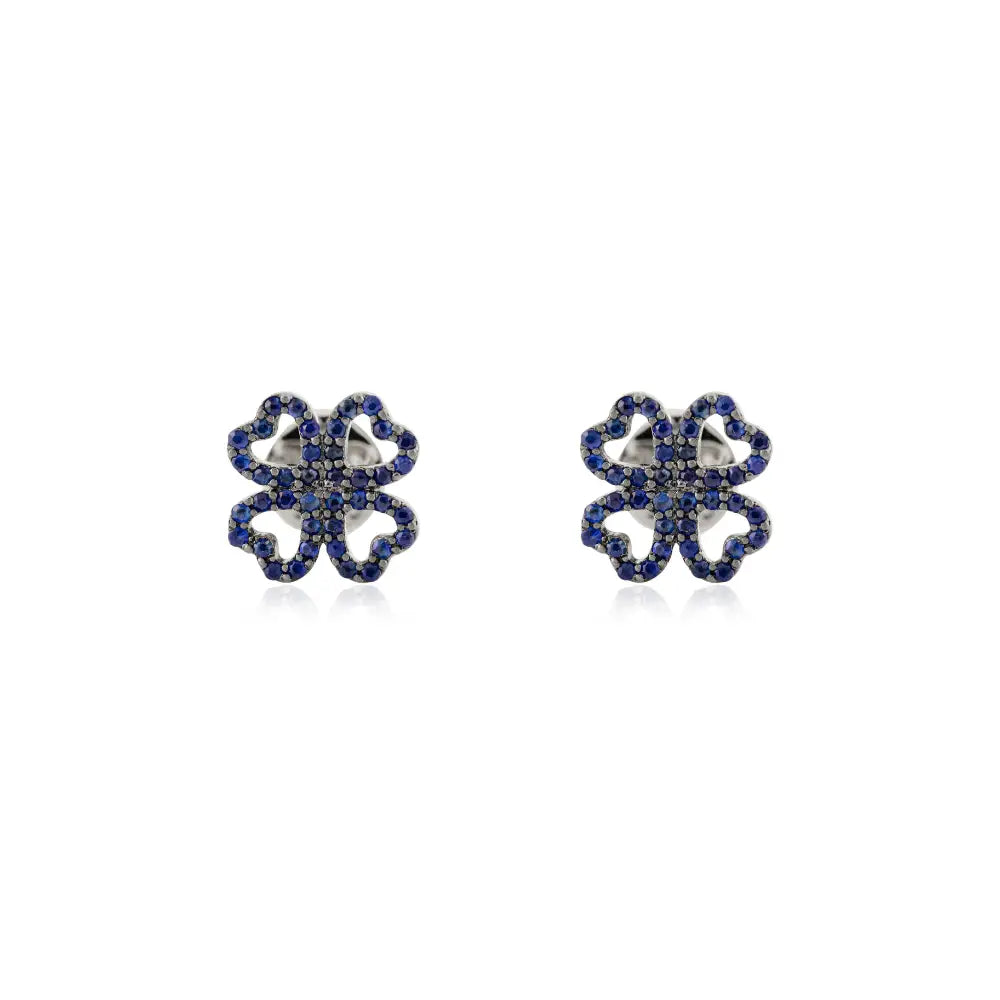 Latest Design Round Cut Gemstone Blue Sapphire Clover Stud Earrings 18K Gold Fine Jewelry