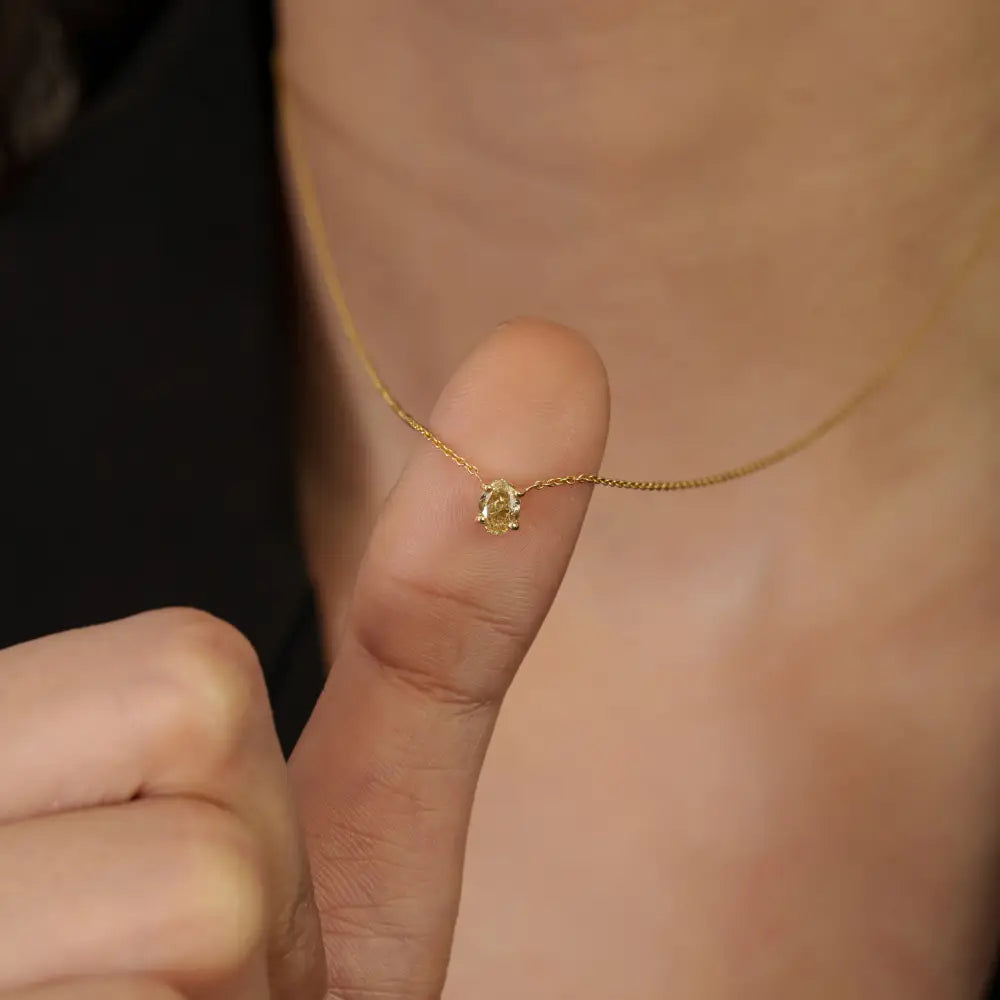 Minimalist Dainty Natural Diamond 18K Yellow Gold Solitaire Pendant Necklace Daily Wear Jewelry