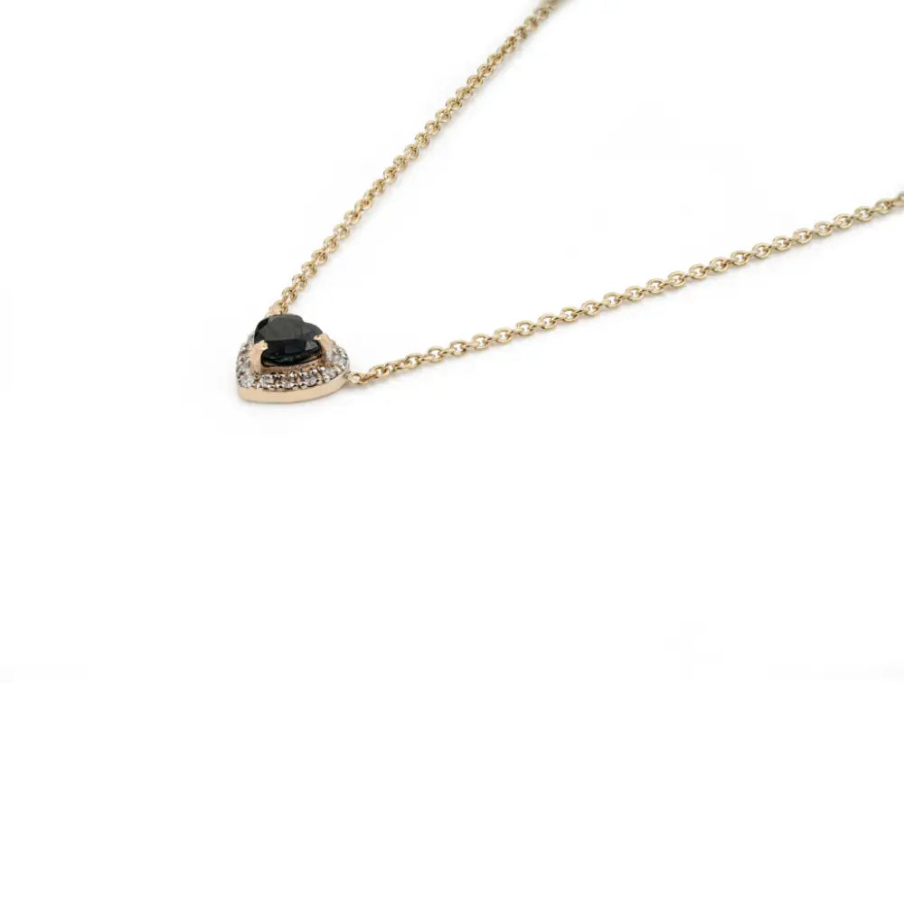 Dainty Minimalist Heart Shape Blue Sapphire & Diamond Halo Pendant Necklace 14K Gold