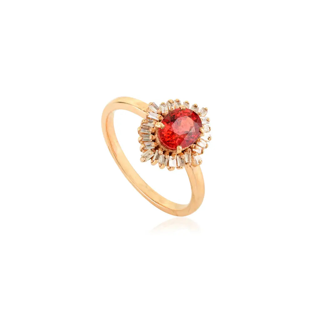 Elegant Design 14K Solid Rose Gold Orange Sapphire & Diamond Cluster Ring Minimal Jewelry