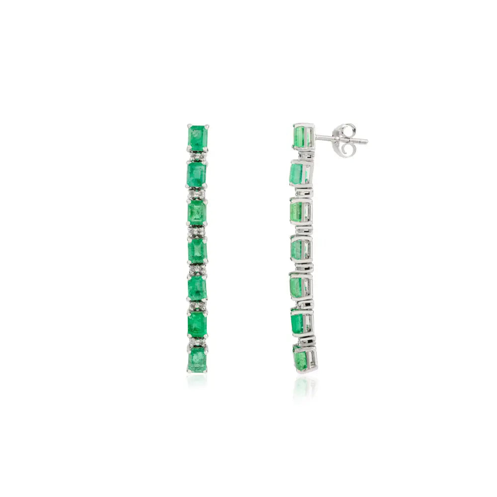 Wedding Party Wear Jewelry Emerald & Diamond K14 Real Gold Long Dangle Earrings