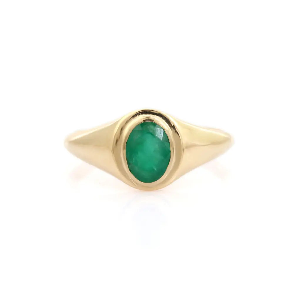 Best Selling Products Fine Emerald Chunky Signet Ring Real K14 Yellow Gold Bulk Jewelry