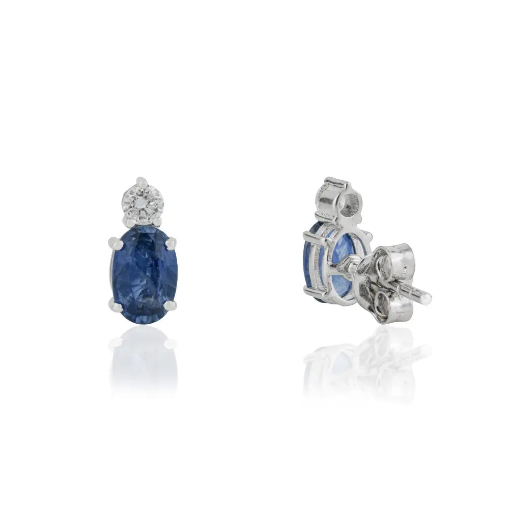 Elegant Classic Design Blue Sapphire & Diamond 14K White Gold Minimal Stud Earrings For Girls