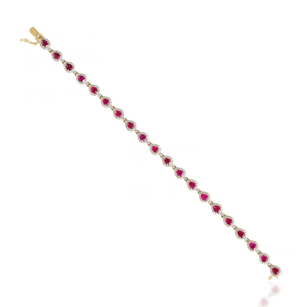 New Arrivals Real Ruby & Diamond K14 Solid Yellow Gold Halo Wedding Bracelet Valentine's Day Gift Jewelry