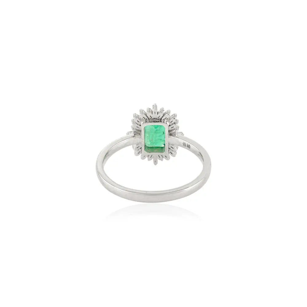 Unique Design Handmade Emerald & Diamond 14K Real White Gold Cluster Ring Fine Jewelry
