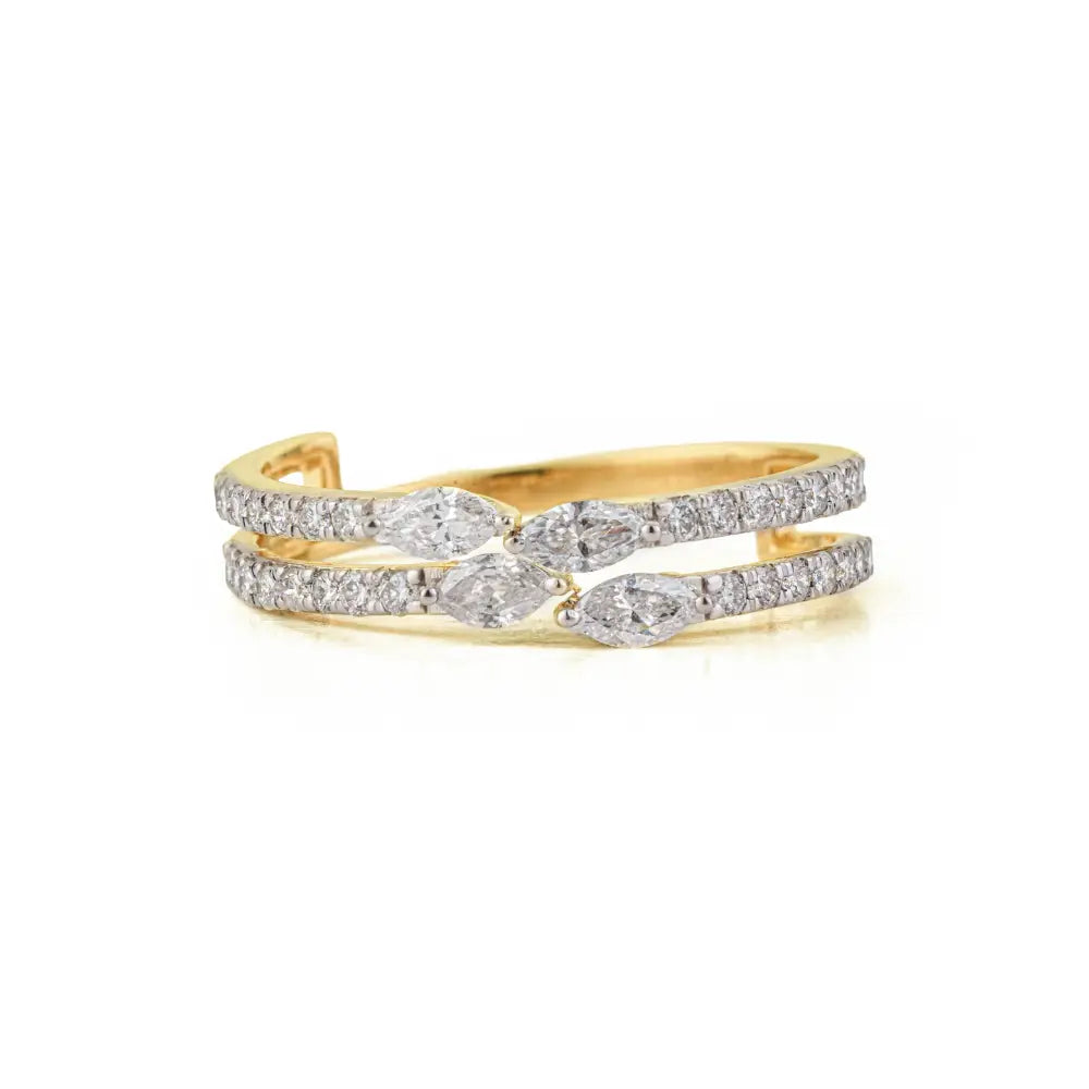 April Birthstone Diamond Stackable Double Band Ring Solid K14 Yellow Gold Fine Jewelry