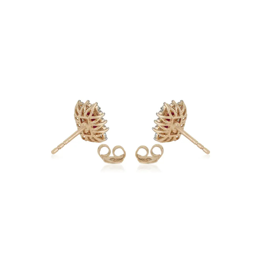 July Birthstone Ruby & Diamond Fine 14K Yellow Gold Small Cluster Stud Earrings Gift For Her