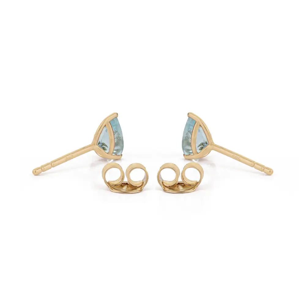 Solid 14K White Gold Pear Shape Aquamarine Gemstone Single Stone Minimal Stud Earrings