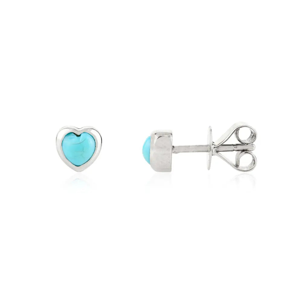 Minimalist Design Turquoise Gemstone Heart Shape Stud Earrings Real K14 White Gold Jewelry