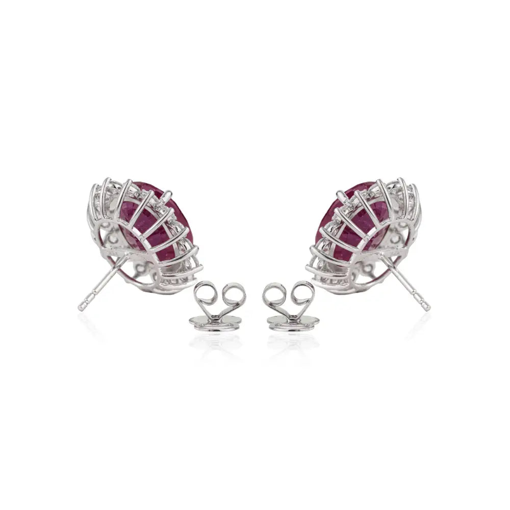 18.91ct. Ruby & Diamond Statement Cluster Stud Earrings Solid 14K White Gold Custom Jewelry