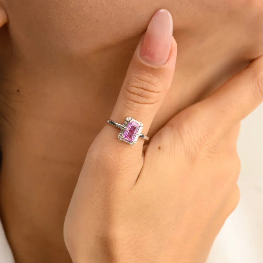 Custom Jewelry Pink Sapphire & Diamond 14K White Gold Engagement Ring