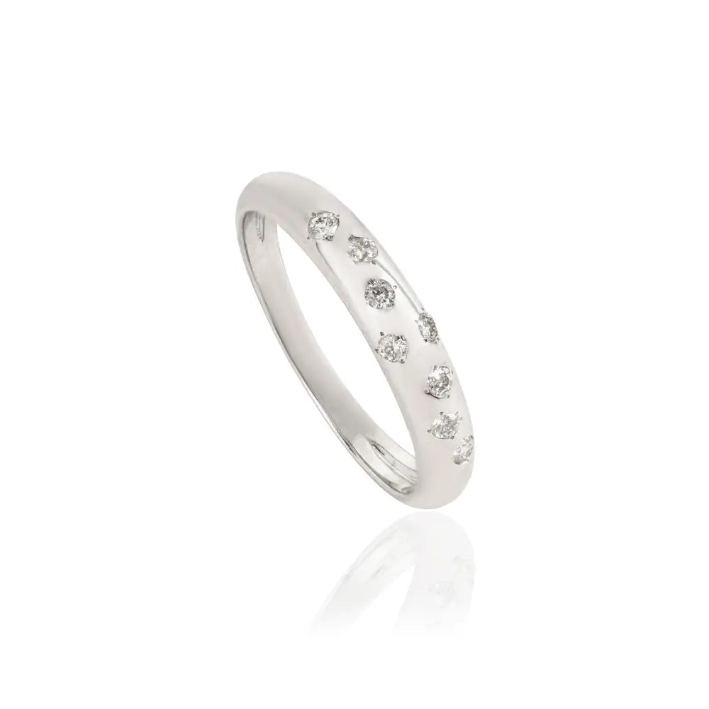 Latest Design Pave Set Diamond Minimalist Dome Ring Real K14 White Gold Jewelry Supplier