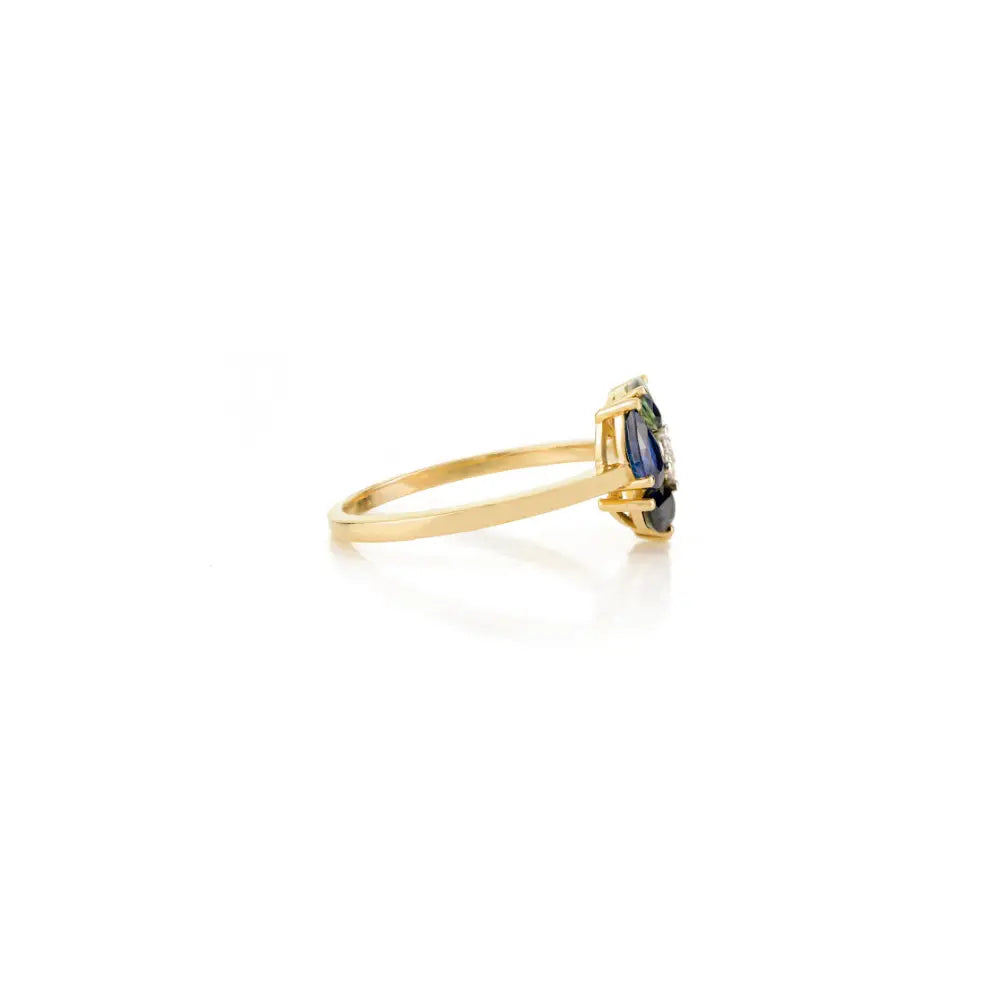 Flower Inspired 14K Yellow Gold Blue Sapphire & Diamond Engagement Gemstone Ring