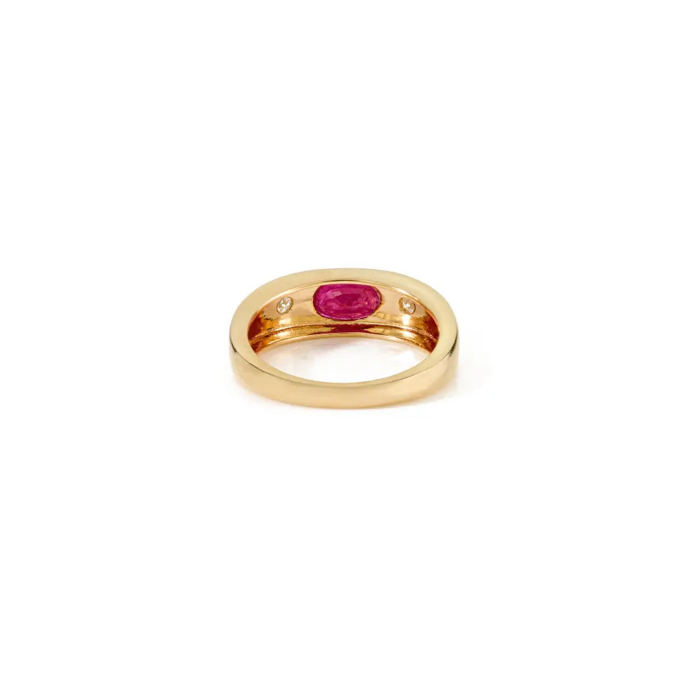 Gypsy Set Ruby Gemstone & Diamond Chunky Signet Ring Gift For Women 14K Yellow Gold