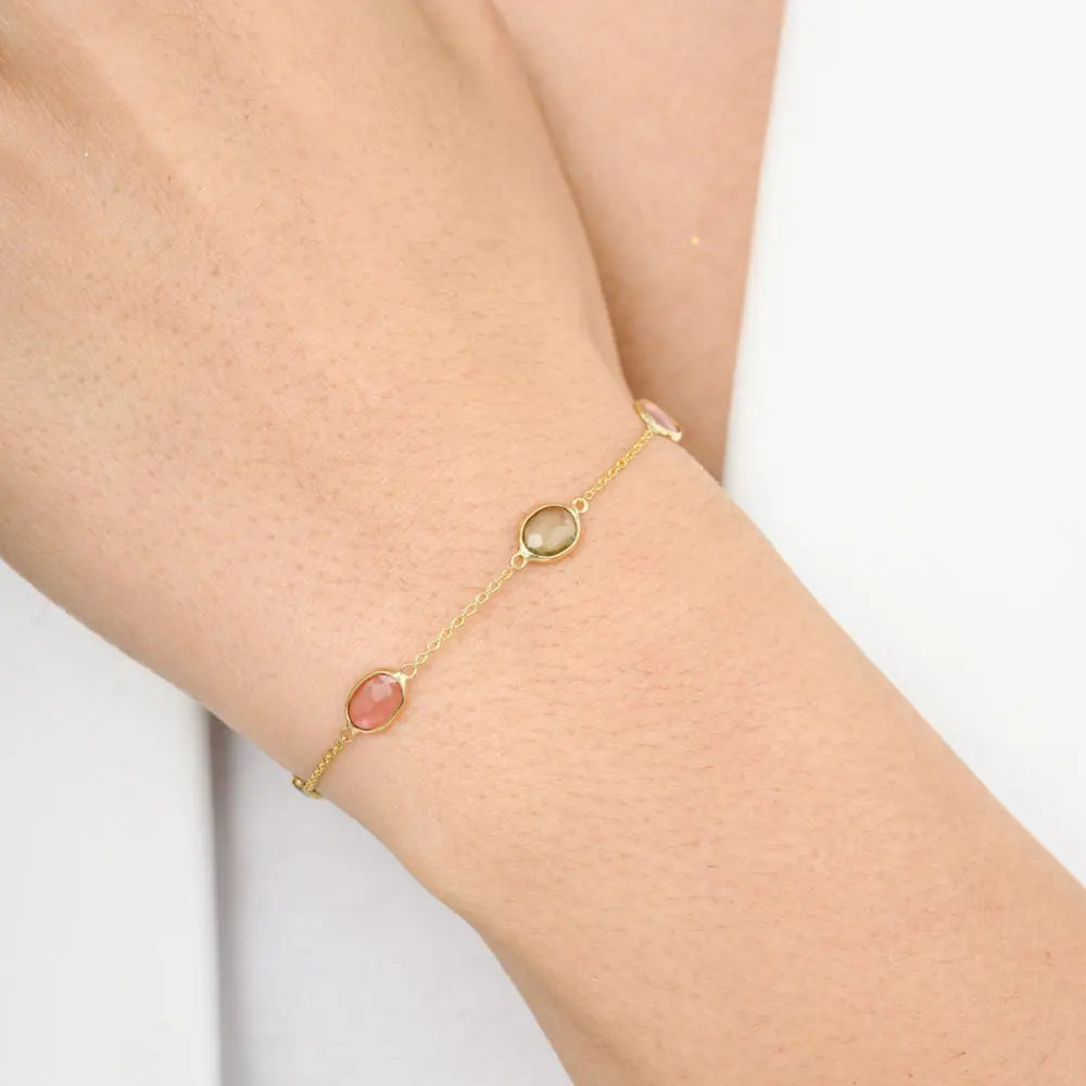 Best Quality Product Multi Tourmaline Uneven Shape 18K Yellow Gold Chain Bracelet