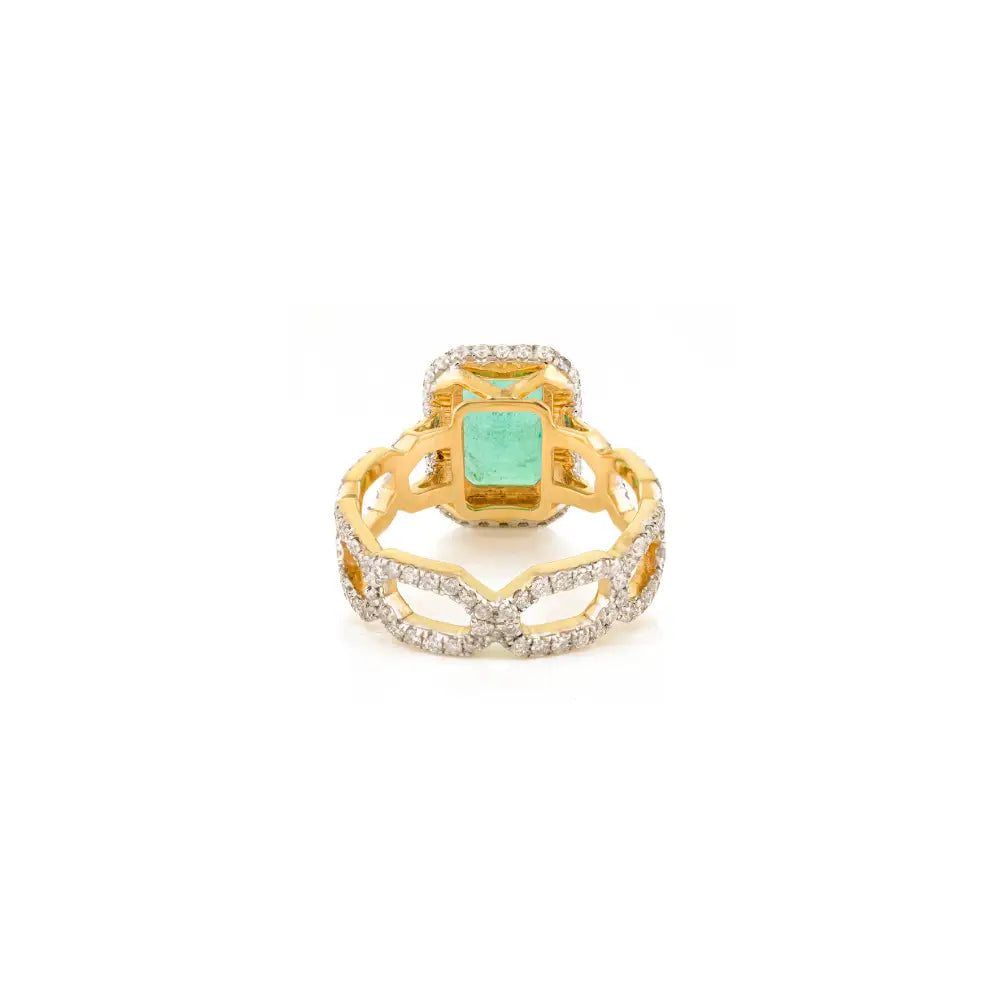 3.17ct. Zambian Emerald & Diamond Bold Statement Ring Bridal Bulk Jewelry 18K Yellow Gold