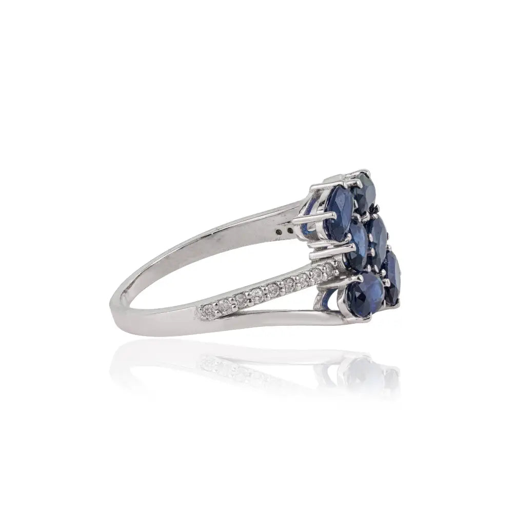 5x3mm Oval Cut Blue Sapphire & Diamond Fine 14K White Gold Wedding Ring New Arrivals Jewelry