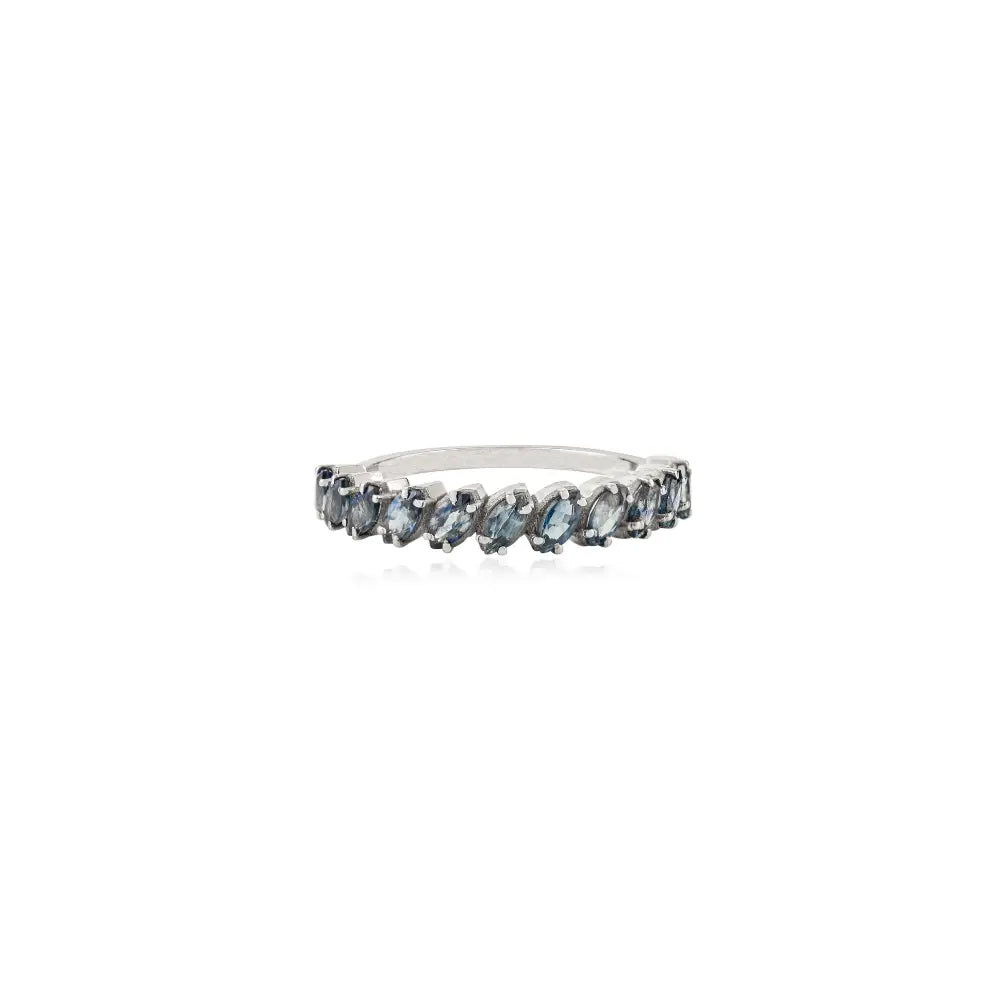 Elegance Style Marquise Shape Blue Sapphire Half Eternity Band Ring K14 White Gold Jewelry