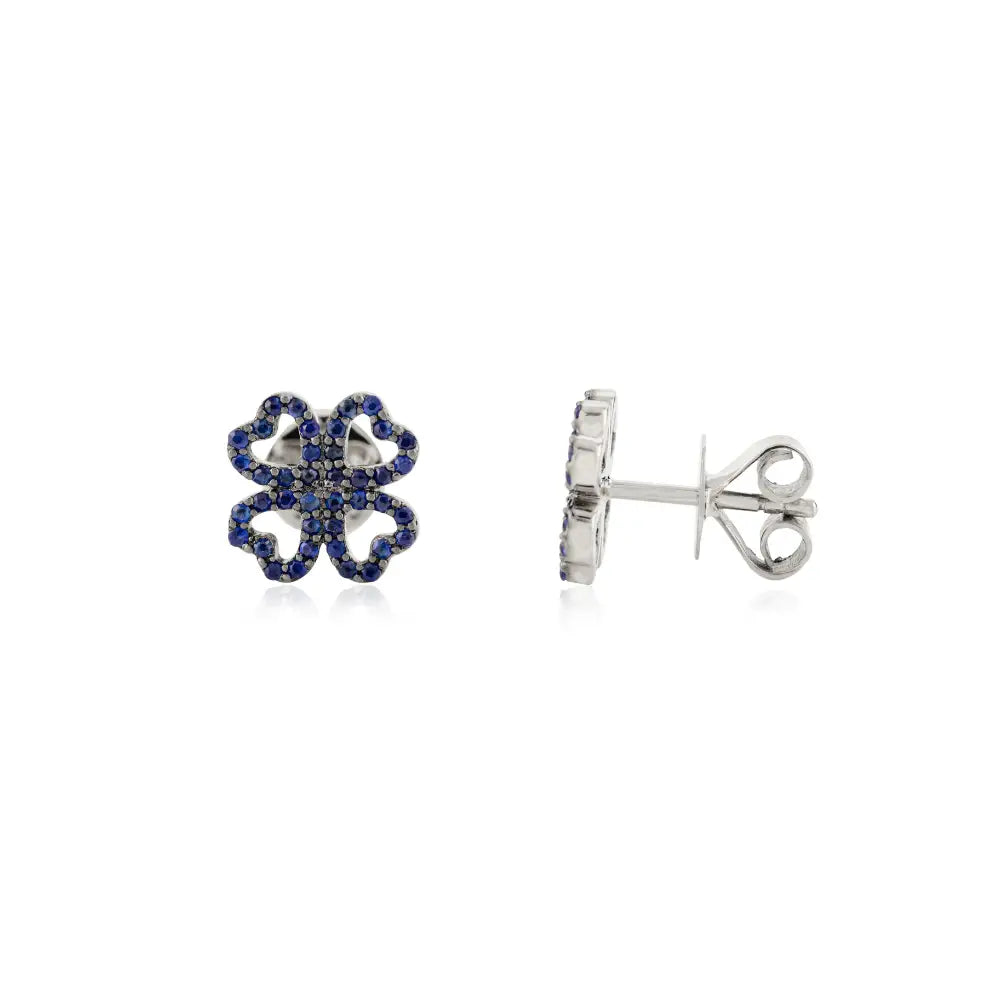 Latest Design Round Cut Gemstone Blue Sapphire Clover Stud Earrings 18K Gold Fine Jewelry