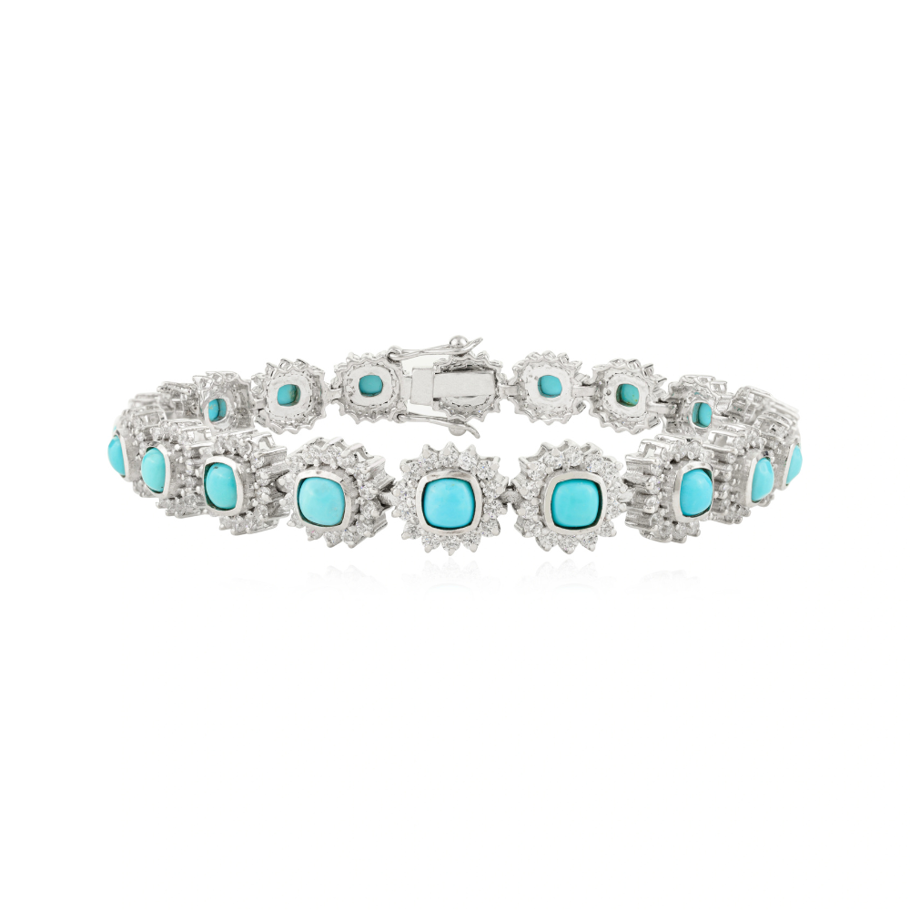 Wholesale Item In Bulk 100% Authentic Turquoise & American Diamond Statement Bracelet 925 Silver