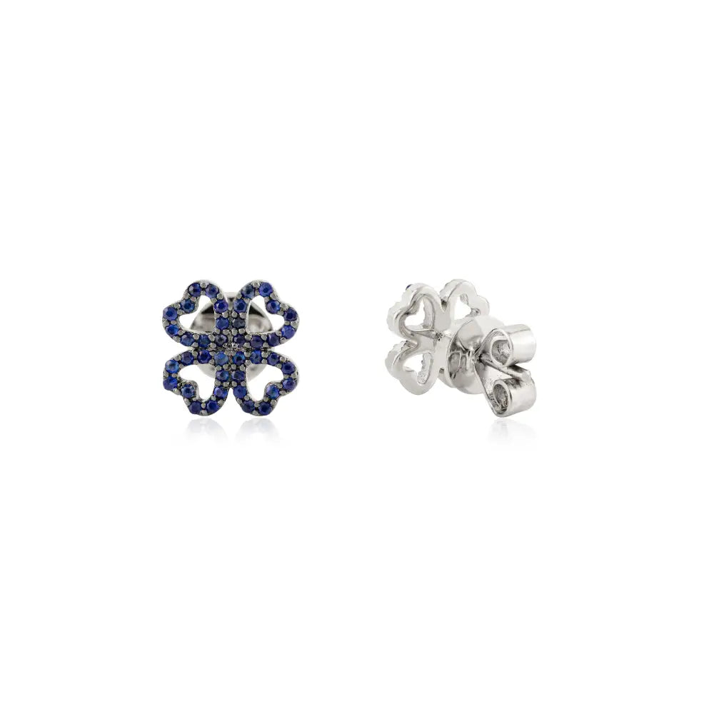 Latest Design Round Cut Gemstone Blue Sapphire Clover Stud Earrings 18K Gold Fine Jewelry